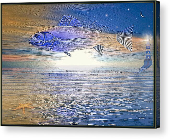 Symbolic Digital Art Acrylic Print featuring the digital art The blue fish by Harald Dastis