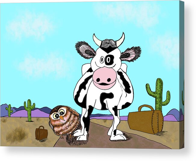 Cow Acrylic Print featuring the digital art The Cow Who Went Looking for a Friend by Christina Wedberg