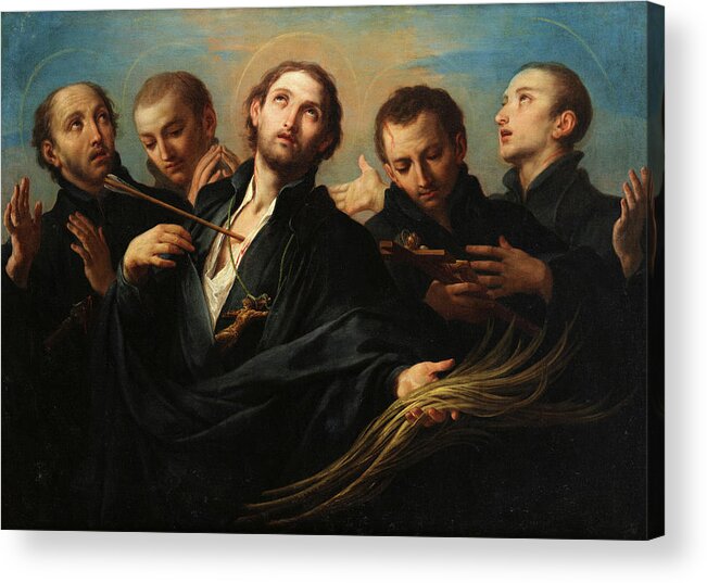 Sebastiano Conca Acrylic Print featuring the painting The Five Jesuit Martyrs of Cuncolim by Sebastiano Conca