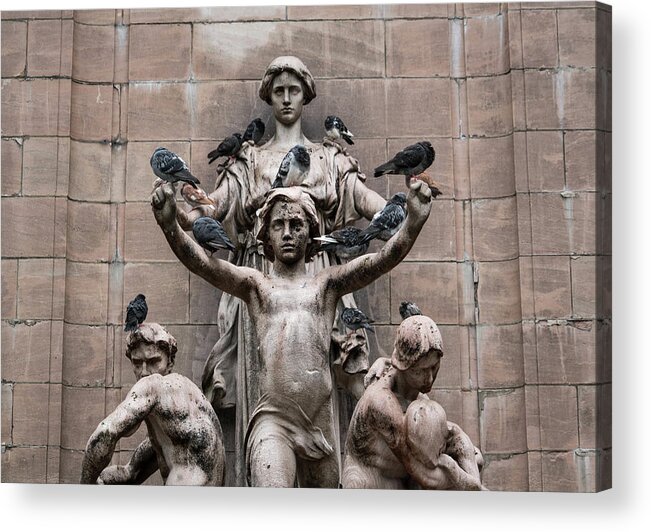 Statues Acrylic Print featuring the photograph The Maine Monument with Pigeons by Chris Goldberg