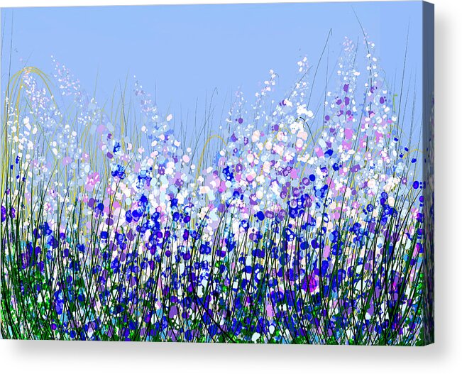 Blue Flower Acrylic Print featuring the digital art There are Two Lasting Things Roots and Wings by Lena Owens - OLena Art Vibrant Palette Knife and Graphic Design