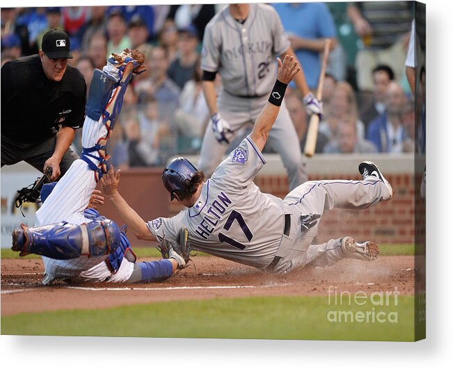 Second Inning Acrylic Print featuring the photograph Todd Helton, Josh Rutledge, and Welington Castillo by Brian Kersey