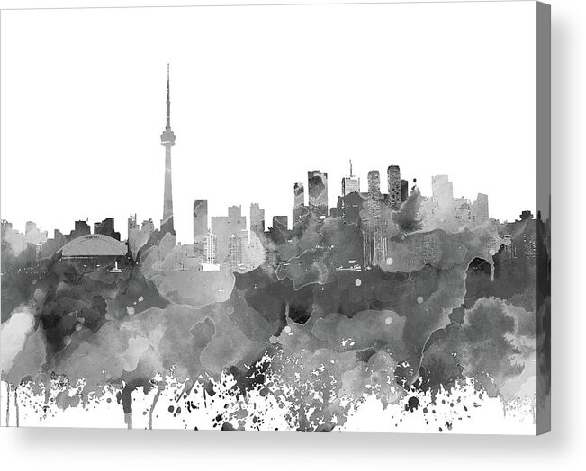 Toronto Acrylic Print featuring the mixed media Toronto Ontario Canada Grayscale Skyline Design 253 by Lucie Dumas