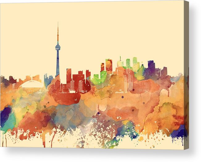 Toronto Acrylic Print featuring the mixed media Toronto Ontario Canada multicolor skyline Design 248 by Lucie Dumas