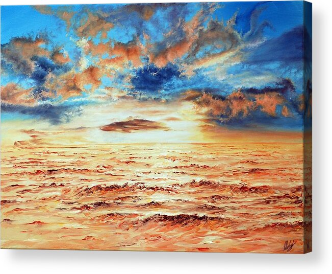 Sunrise Acrylic Print featuring the painting Sunset over the Sea by Michelangelo Rossi
