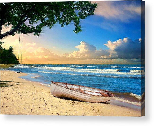Rowboat Acrylic Print featuring the digital art Tree Swing and a Rowboat by David Manlove