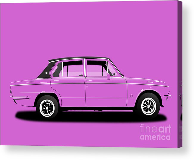 Sports Car Acrylic Print featuring the digital art Triumph Dolomite Sprint. Pink Edition. Customisable to YOUR colour choice. by Moospeed Art