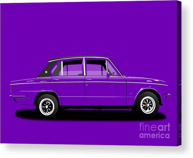 Sports Car Acrylic Print featuring the digital art Triumph Dolomite Sprint. Purple Edition. Customisable to YOUR colour choice. by Moospeed Art