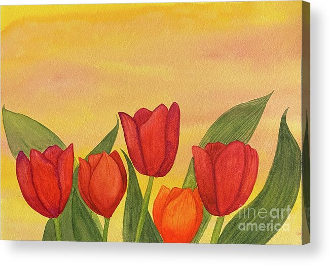 Tulips Acrylic Print featuring the painting Tulips at Sunset by Lisa Neuman