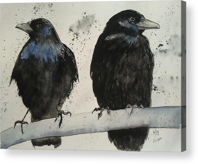 Crow Acrylic Print featuring the painting Two Crows by Mindy Gibbs