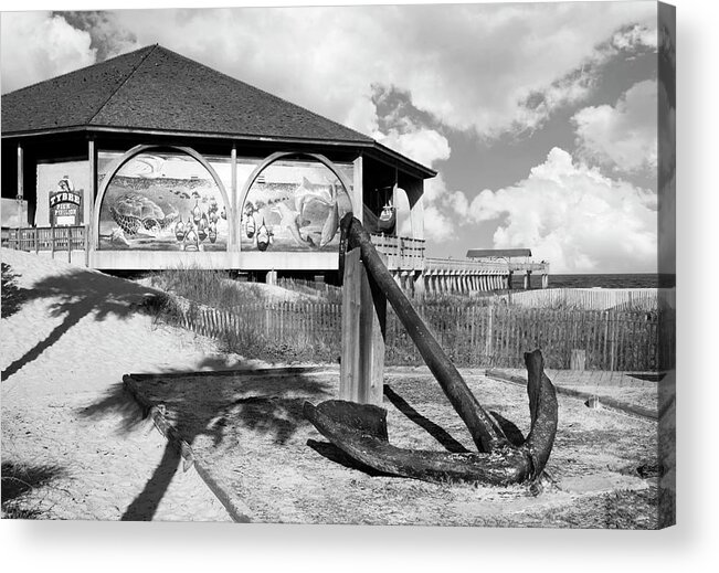 Tybee Pier And Pavilion Acrylic Print featuring the photograph Tybee Island Pavilion BW by Bob Pardue