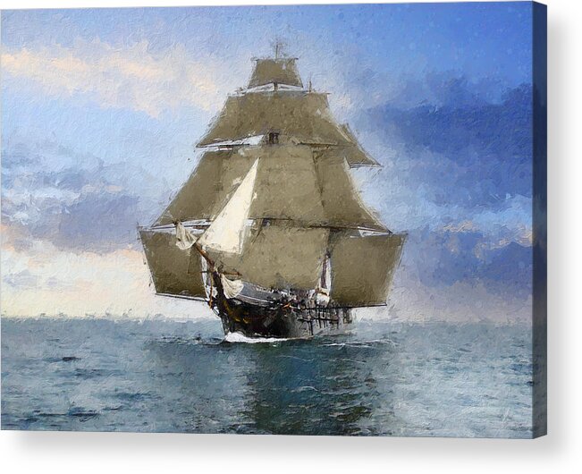 Sailing Ship Acrylic Print featuring the digital art Unfurled by Geir Rosset