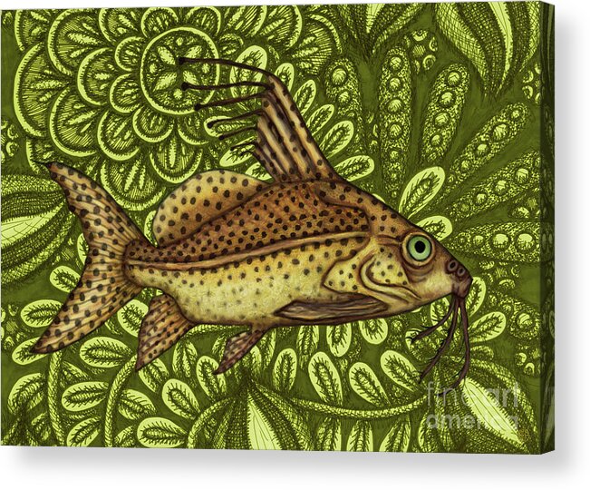 Upside-down Catfish Acrylic Print featuring the painting Upsidedown Catfish Floral Tapestry by Amy E Fraser