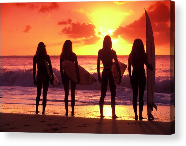 Surf Acrylic Print featuring the photograph Us Girls Sunset by Sean Davey