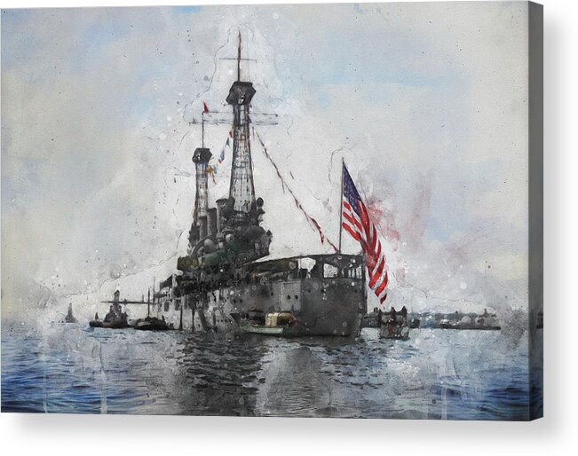 United States Navy Acrylic Print featuring the digital art USS Connecticut 1904 by Geir Rosset