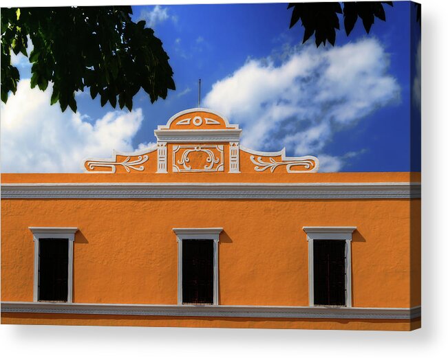 Valladolid Acrylic Print featuring the photograph Valladolid Colors - skyline of a bright yellowish building facade in downtown Valladolid by Peter Herman