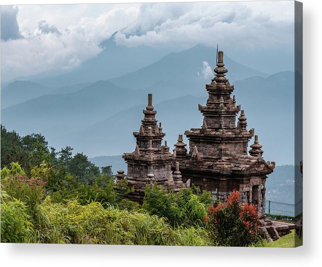 Temple Acrylic Print featuring the photograph View from the Gedong Songo temple complex by Anges Van der Logt