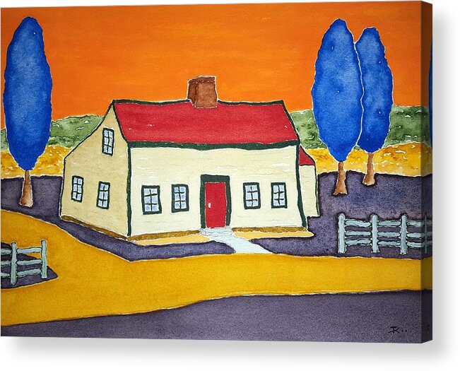 Watercolor Acrylic Print featuring the painting Vincent's Farmhouse by John Klobucher