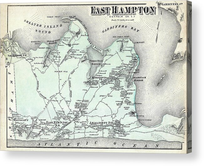 Hamptons Acrylic Print featuring the photograph Vintage Map East Hampton Long Island New York 1873 by Carol Japp