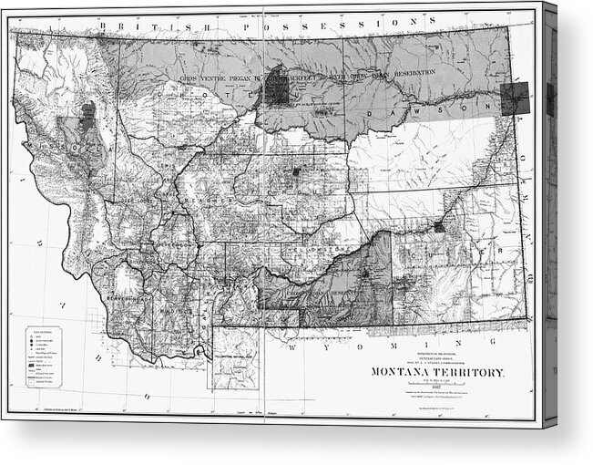 Montana Acrylic Print featuring the photograph Vintage Map State of Montana 1887 Black and White by Carol Japp