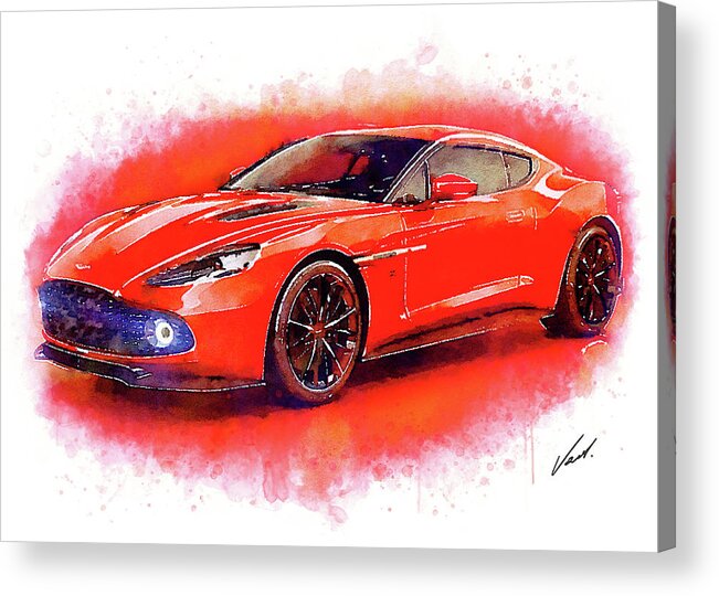 Watercolor Acrylic Print featuring the painting Watercolor Aston Martin Vanquish - oryginal artwork by Vart by Vart