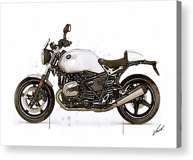 Motorbike Paitning Acrylic Print featuring the painting Watercolor BMW NineT PURE motorcyclebb- oryginal artwork by Vart. by Vart