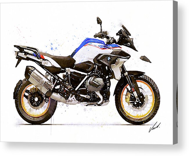 Motorcycle Acrylic Print featuring the painting Watercolor BMW R1250GS motorcycle - oryginal artwork by Vart by Vart