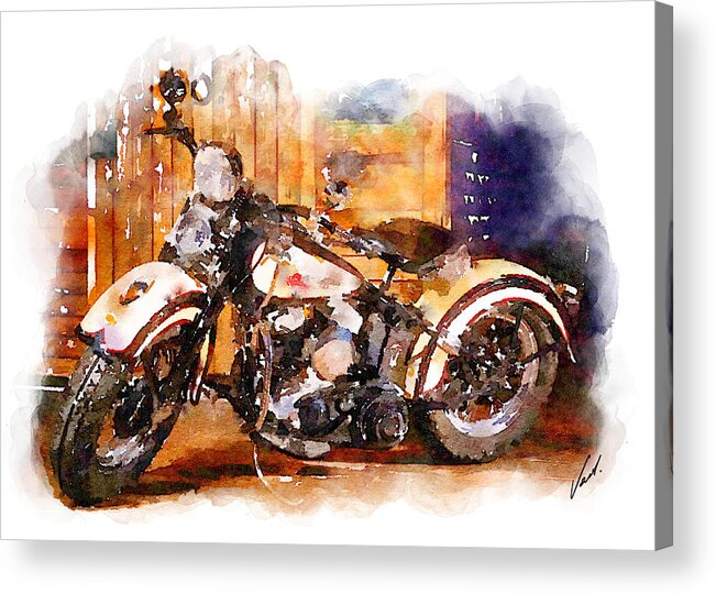 Watercolor Acrylic Print featuring the painting Watercolor classic Harley-Davidson by Vart by Vart