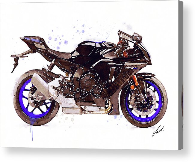 Sport Acrylic Print featuring the painting Watercolor Yamaha R1M motorcycle - oryginal artwork by Vart. by Vart Studio