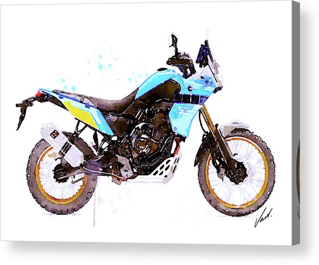 Motorcycle Acrylic Print featuring the painting Watercolor Yamaha Tenere 700 motorcycle - oryginal artwork by Vart. by Vart