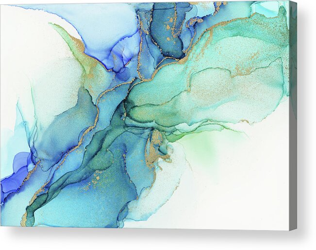 Abstract Ink Acrylic Print featuring the painting Wavy Blues Abstract Ink by Olga Shvartsur