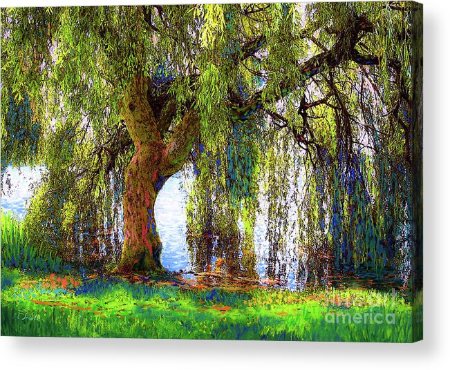 Landscape Acrylic Print featuring the painting Weeping Willow by Jane Small