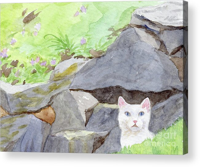 Kitty Acrylic Print featuring the painting White Kitty by Anne Marie Brown