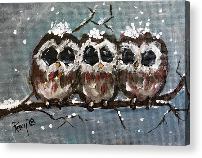 Owls Acrylic Print featuring the painting Who Us by Roxy Rich