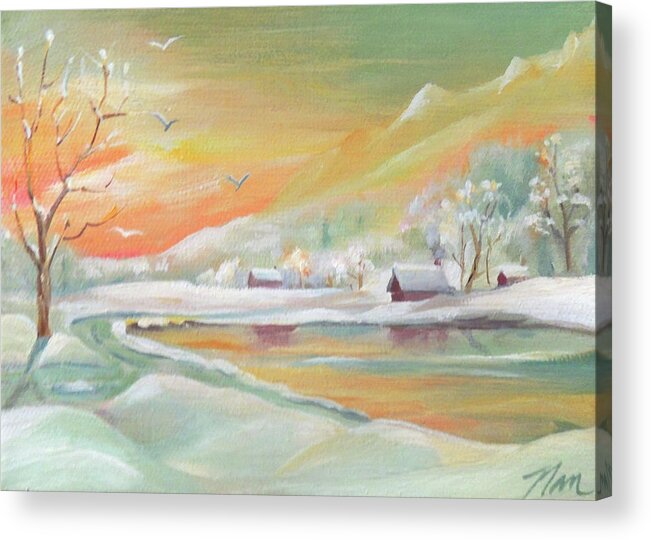 Winter Acrylic Print featuring the painting Winter Flight by Nancy Griswold