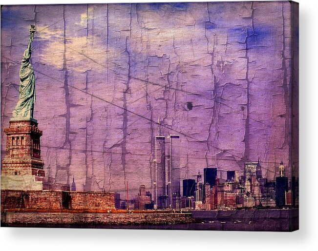 Wtc Acrylic Print featuring the digital art World Trade Center Twin Towers and the Statue of Liberty by Russ Considine