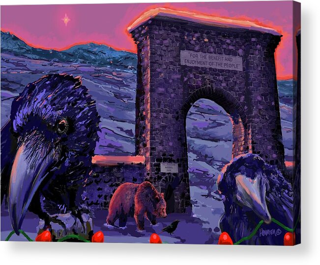 Ravens Acrylic Print featuring the digital art Yellowstone-150 Years by Les Herman