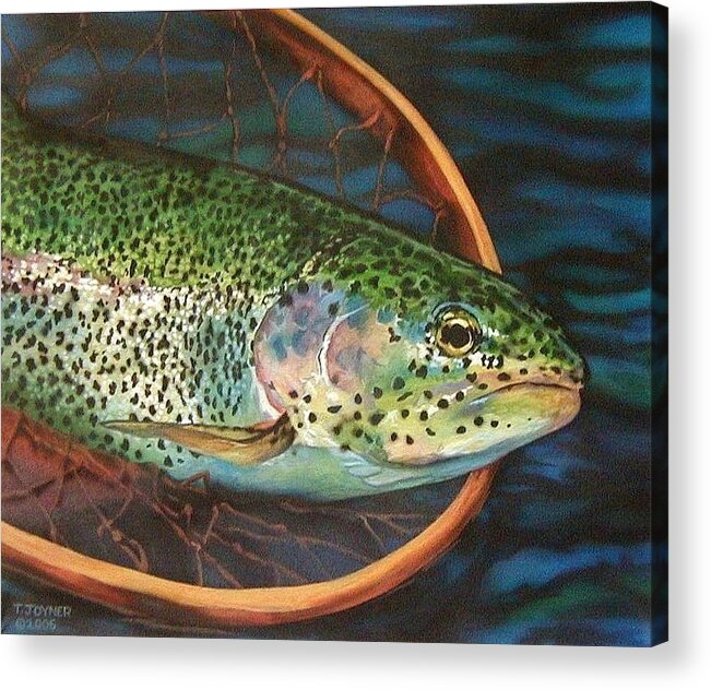 Rainbow Trout Acrylic Print featuring the painting Caught on Canvas #1 by Tim Joyner