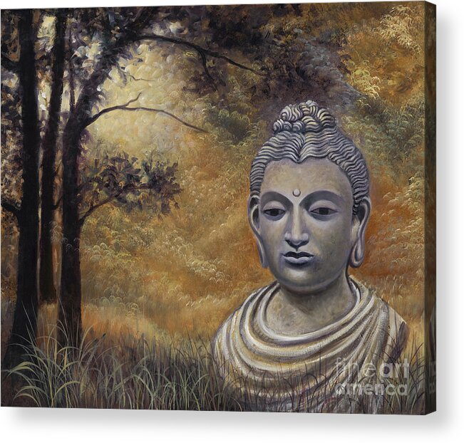 Buddha Acrylic Print featuring the painting Forest Buddha by Birgit Seeger-Brooks