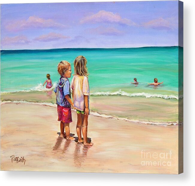 Boy Acrylic Print featuring the painting Holding Hands by Patricia Piffath
