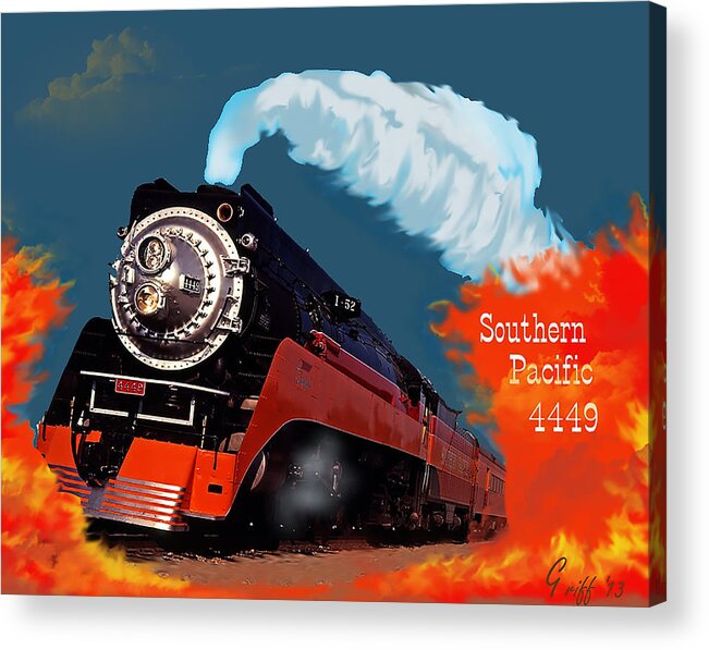 Trains Acrylic Print featuring the digital art 4449 Through the Fire Graphic by J Griff Griffin