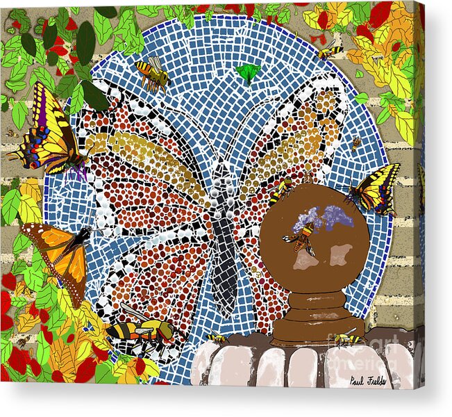 Mosaic Acrylic Print featuring the mixed media Butterflies and Bees by Paul Fields