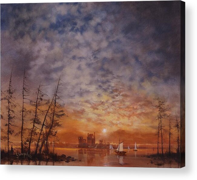  Castle Acrylic Print featuring the painting Castle on the Lake by Tom Shropshire