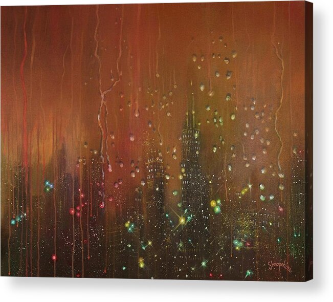 Abstract Acrylic Print featuring the painting City Rain Against the Window by Tom Shropshire