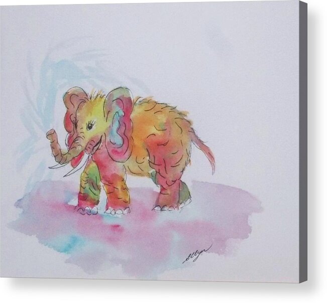 Elephant Acrylic Print featuring the painting Colorful Baby Elephant by Ellen Levinson