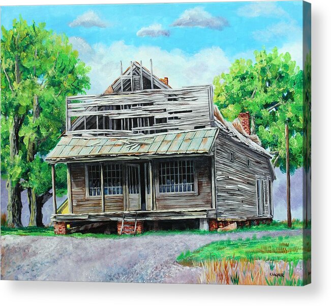 Farms Acrylic Print featuring the painting Commissary at Woodburn Plantation near Inverness MS by Karl Wagner