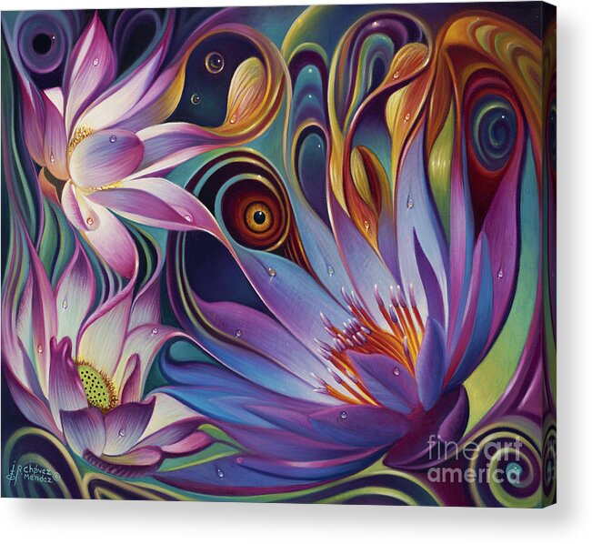 Lotus Acrylic Print featuring the painting Dynamic Floral Fantasy by Ricardo Chavez-Mendez