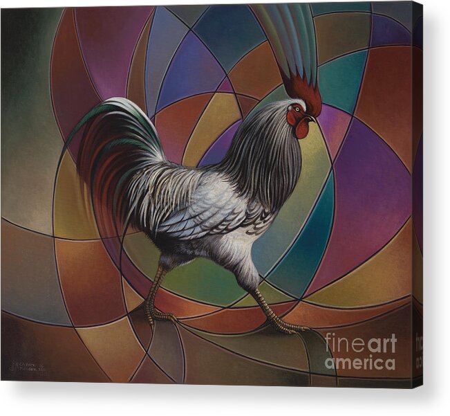 Rooster Acrylic Print featuring the painting Espolones or Spurs by Ricardo Chavez-Mendez
