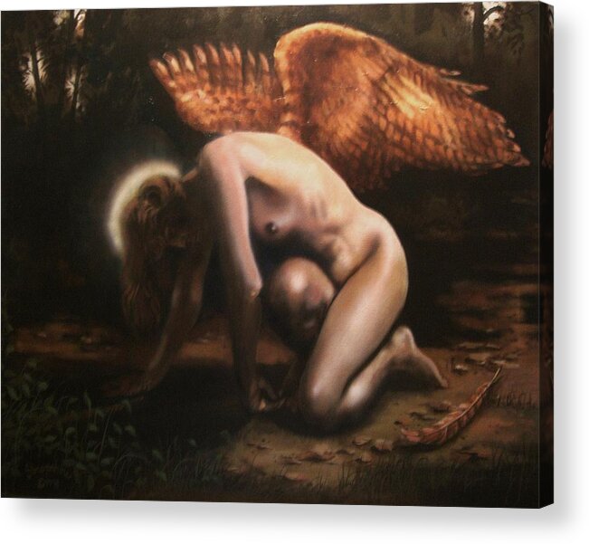 Angel Acrylic Print featuring the painting Fallen Angel - Despair by Tom Shropshire