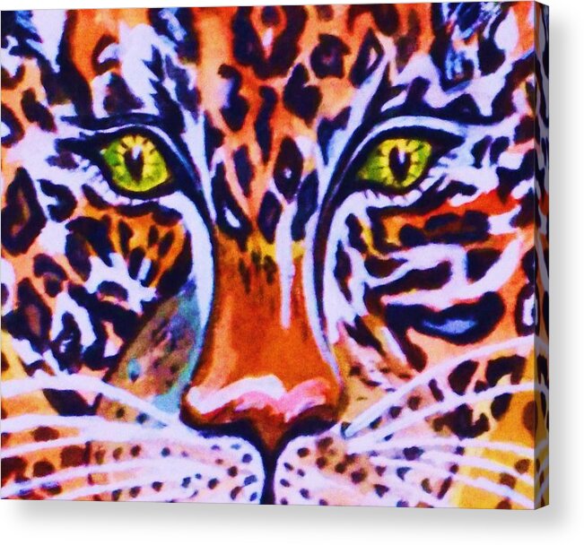 Jaguar Acrylic Print featuring the painting Jaguar Eyes- by Ellen Levinson